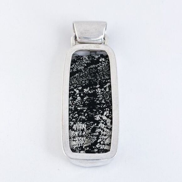 Vintage Sterling Silver 925 6.5cm Black Dichroic Glass Modernist Pendant - Picture 4 of 6